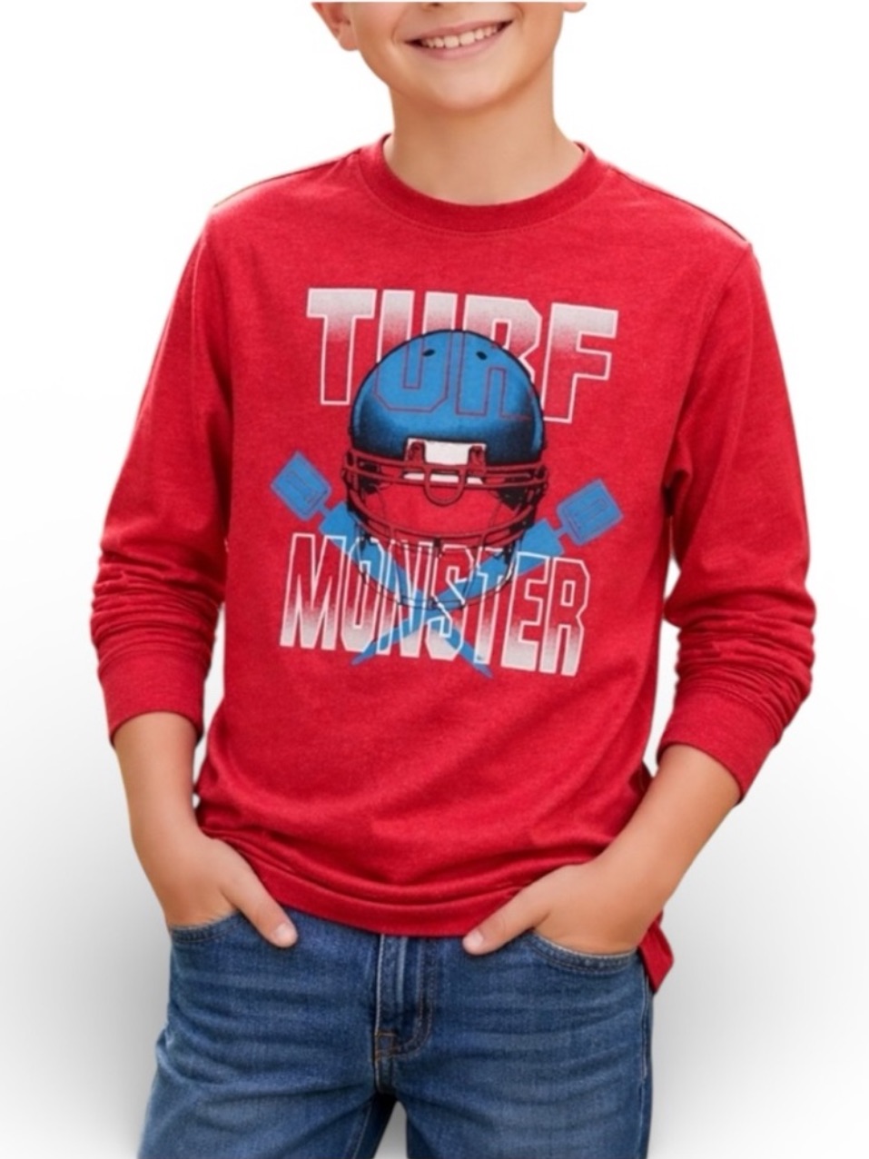 Old Navy Football Graphic Tee Red Turf Monster Boys L 10 12 Long Sleeve